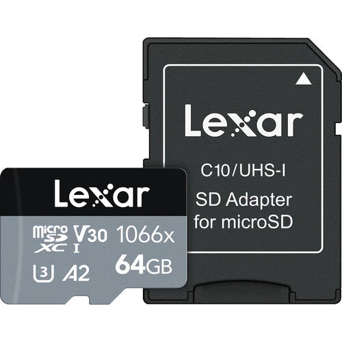 Lexar 64GB UHS-I MicroSDXC 1066x Memory Card + SD Adapter (SILVER Series)