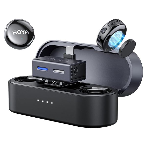 Boya BOYALINK 3-02 Button-Sized 2.4Ghz Wireless Microphone System with Case for USB-C & 3.5mm Devices