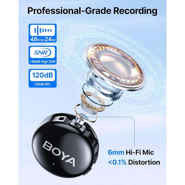 Boya BOYALINK 3-01 Button-Sized 2.4Ghz Wireless Microphone System with Case for USB-C, Lightning & 3.5mm Devices