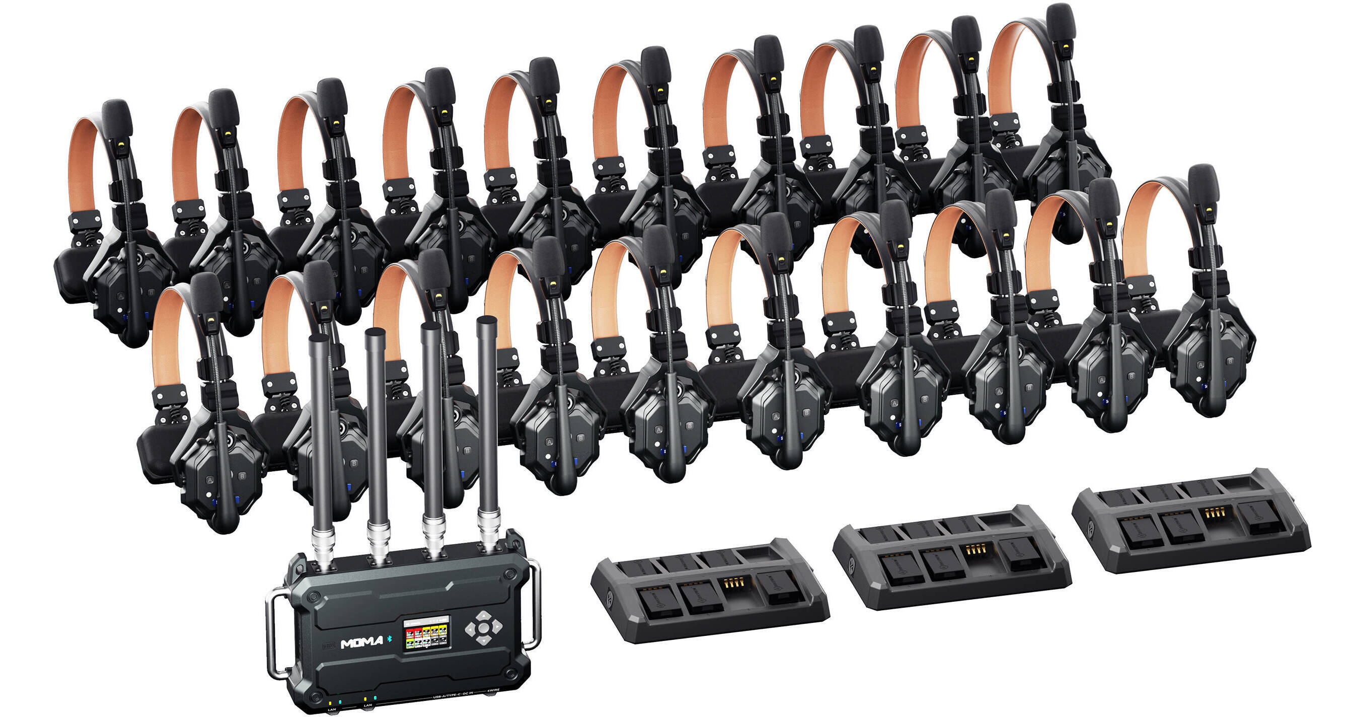 Hollyland Solidcom C1 Pro Roaming Hub 20S Full-Duplex Wireless Intercom System with 20 Single-Ear Headsets