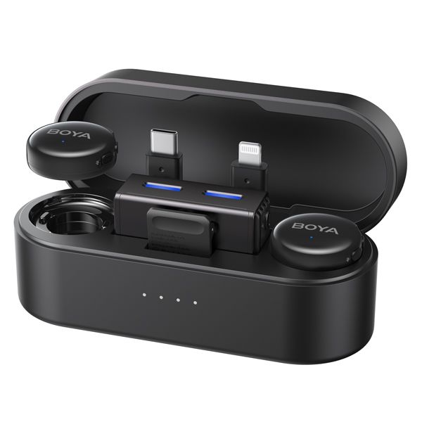 Boya BOYALINK 3-01 Button-Sized 2.4Ghz Wireless Microphone System with Case for USB-C, Lightning & 3.5mm Devices