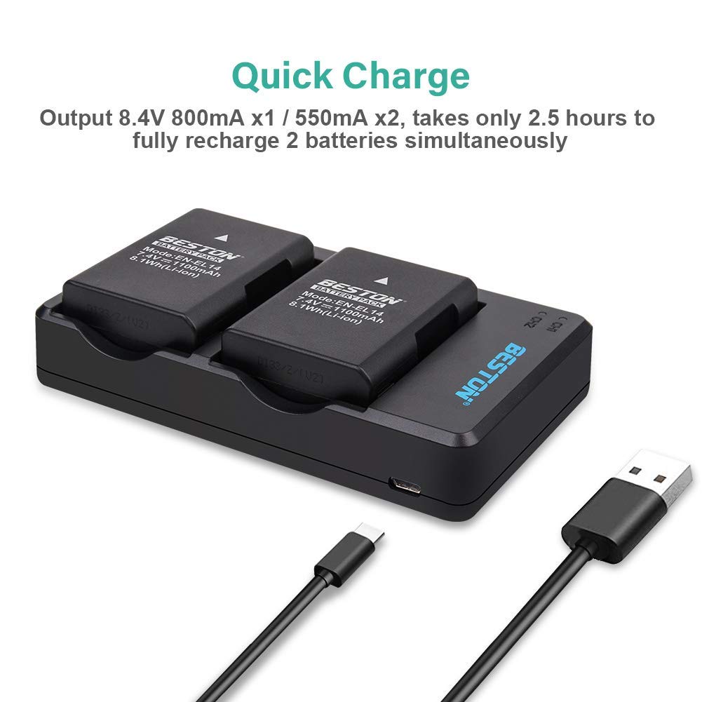 Beston EN-EL14 2x Battery pack with charger for Nikon Beston Rechargeable Batteries
