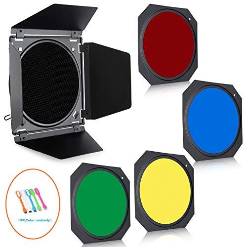 Godox BD-04 Barn Door & Honeycomb Grid & 4 Color Gel Filters for 7" Standard Reflector Godox Accessory