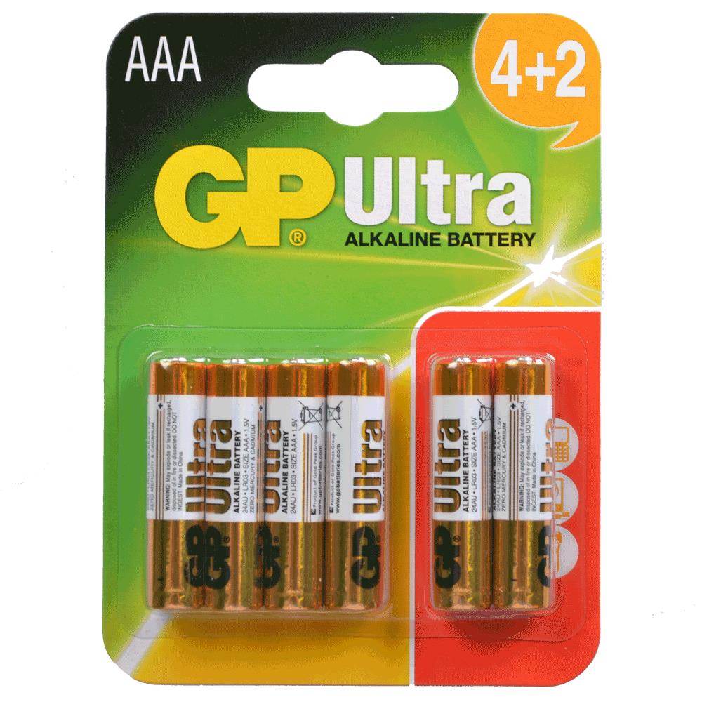 GP Ultra Alkaline AAA Card of 6 GP Batteries Disposable Batteries
