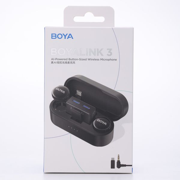 Boya BOYALINK 3-02 Button-Sized 2.4Ghz Wireless Microphone System with Case for USB-C & 3.5mm Devices