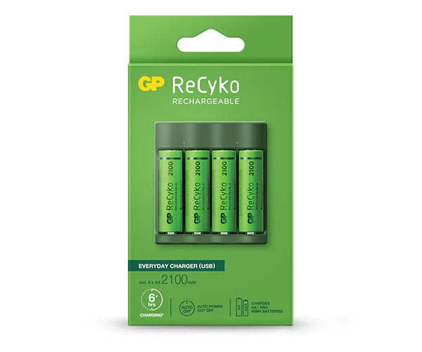 GP ReCyko Everyday Charger (USB) B421 4-slot NiMH with 4 x AA 2,100mAh NiMH Batteries GP Batteries Rechargeable Batteries