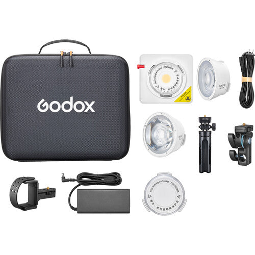 Godox ML100 Bi colour kit with fresnel lenses and V-Lock grip