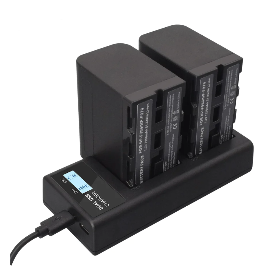 Dual USB Micro Battery Charger for Sony NP-F Series Batteries