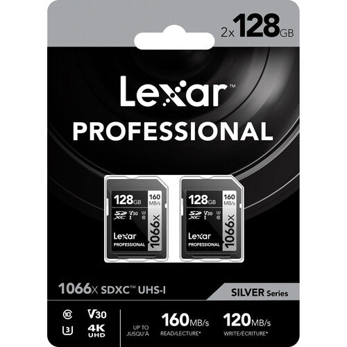 Lexar 128GB Professional 1066x UHS-I SDXC Memory Card SILVER Series (2-Pack)