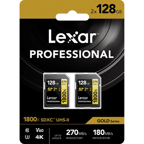 Lexar 128GB Professional 1800x UHS-II SDXC Memory Card (GOLD Series, 2-Pack) Lexar SD Card