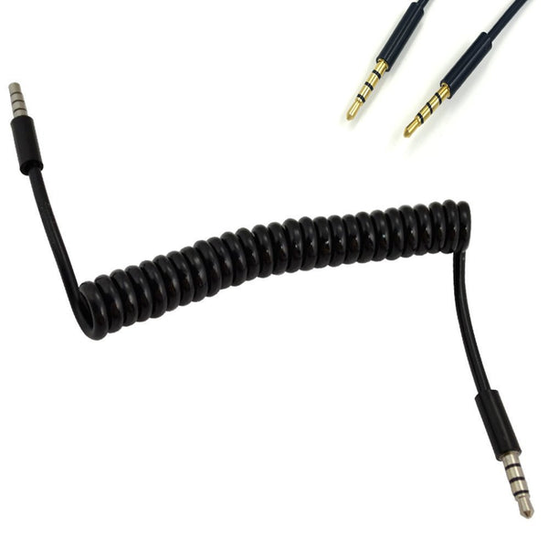 3.5mm Male Stereo to Male Stereo Curly Aux Cable (1 Meter) TRS (White) KAMERAZ Audio Cables