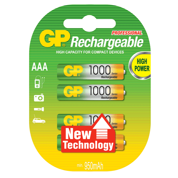 GP NiMh Rechargeable AAA 1000mah (4 Pack) GP Batteries Rechargeable Batteries